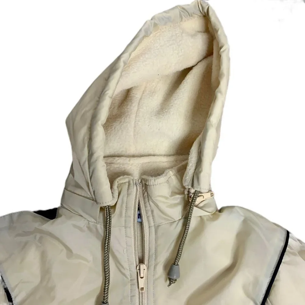 Vintage Infant Windbreaker Jacket 18m Beige Fleece Lined Hood Zip Pockets NEW